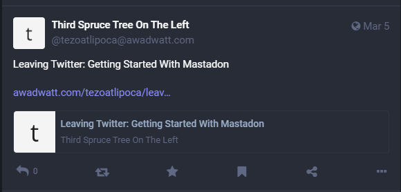 Here's how a WriteFreely post appears in Mastadon